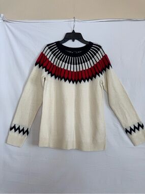 Talbots Cream Crewneck Sweater with Red & Black Yoke